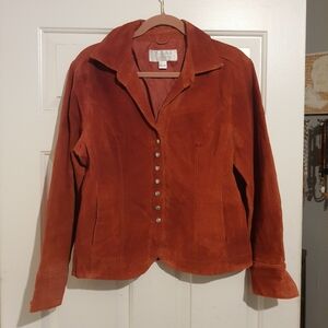 Christopher & Banks Vintage Large Orange Washable Pig Leather Snap Up Jacket
